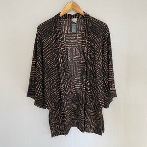 CHICO’S Size 2 US Large Black & Tan Knit Open Front Kimono Sleeve Cardigan